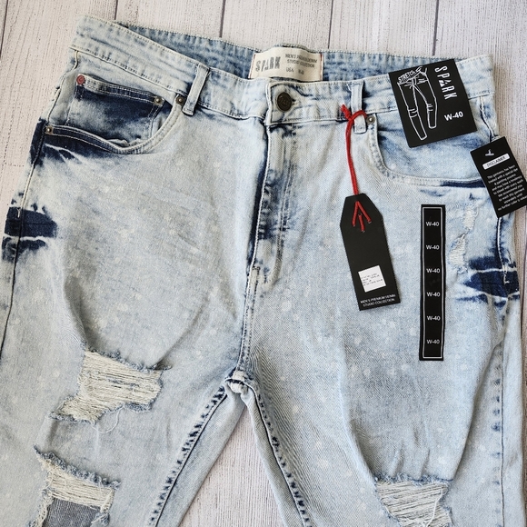 Plus Size Men Light Blue Distressed Denim Biker Shorts - Skinny Fit - Picture 2 of 15